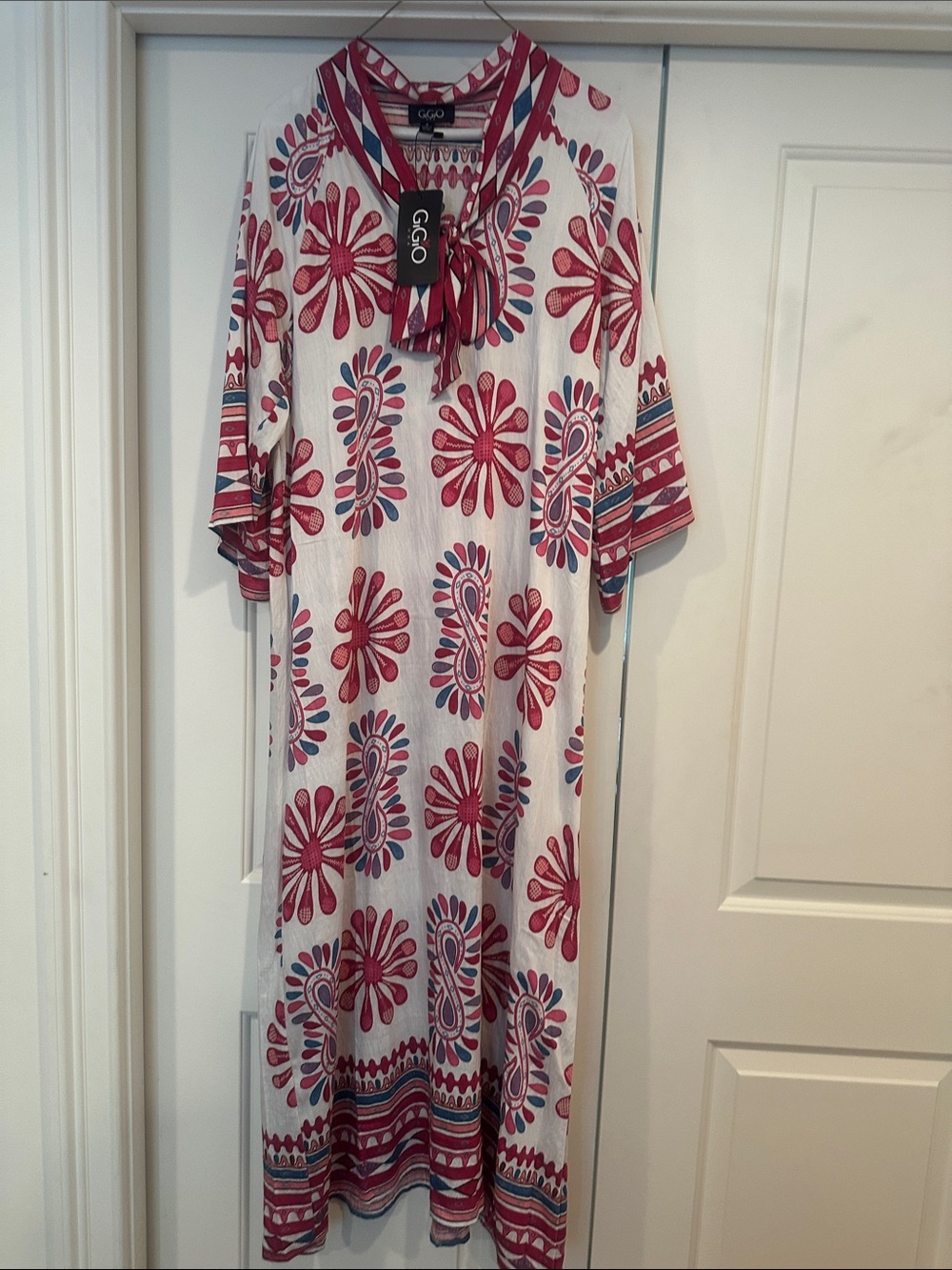 GIGO White Maxi Dress with Pink & Blue Floral Print